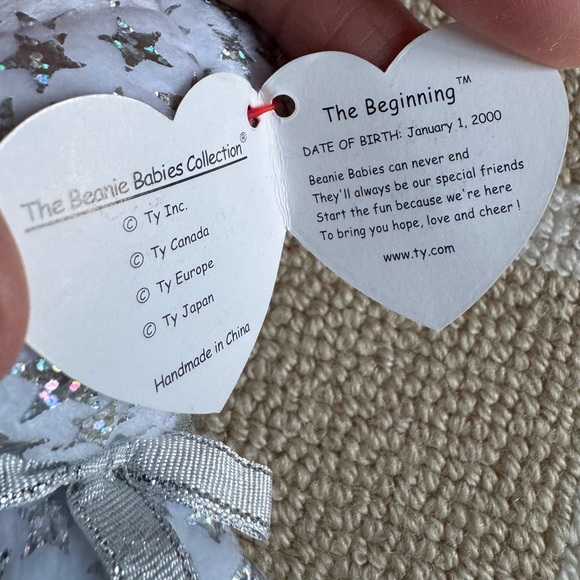 TY Millennial Bear The Beginning Beanie Baby Silver Stars Plush 2000 Collectible - Picture 5 of 7